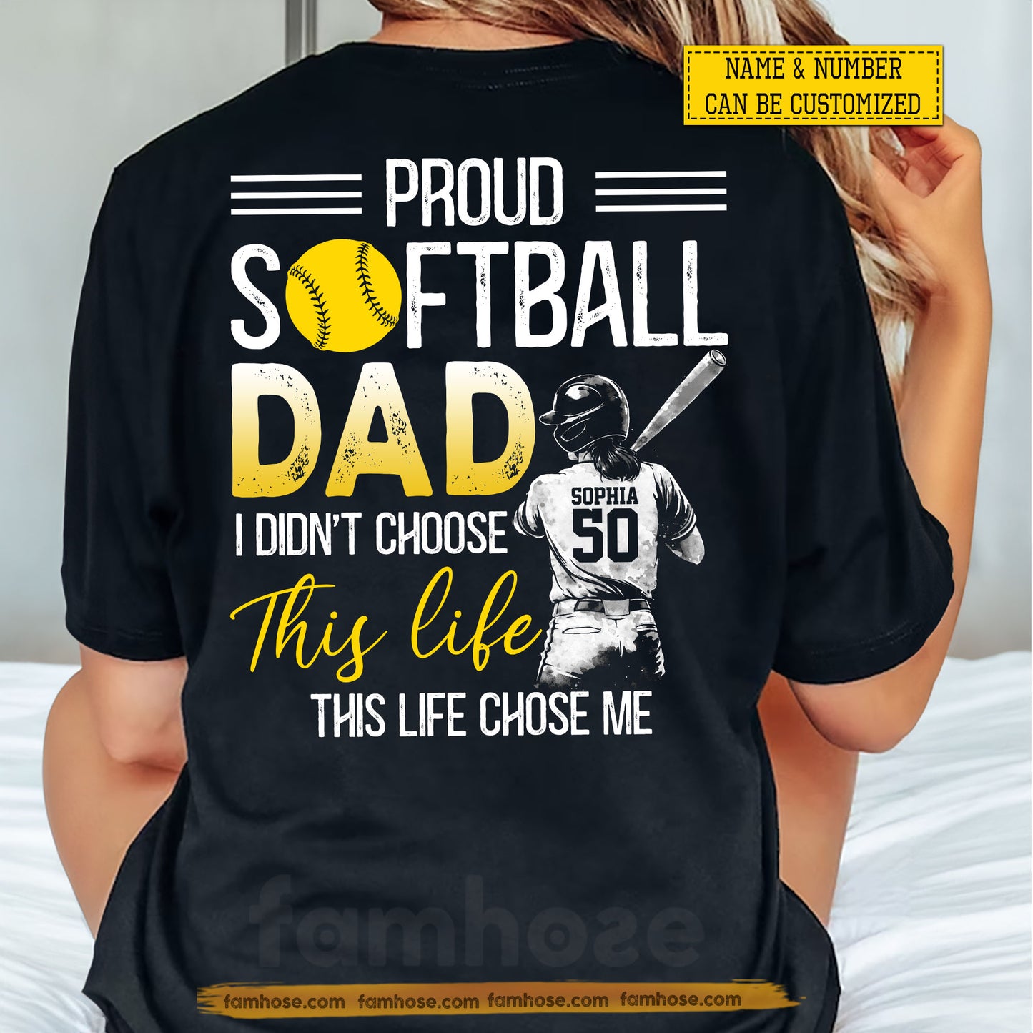 Funny Personalized Softball Dad Backside T-shirt, Proud Softball Dad I Didn't Choose This Life This Life Chose Me Sport Tees Father's Day Gift For Softball Lover