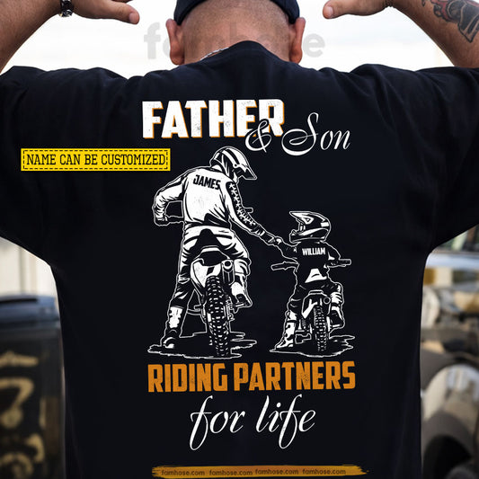 Personalized Dirt Bike Dad Son Backside T-shirt, Father & Son Riding Partners For Life Tees Father's Day Gift For Motocross Lovers