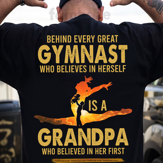 Gymnastic Grandpa Granddaughter Backside T-shirt, Behind Every Great Gymnast Tees Gift For Gymnastics Lover