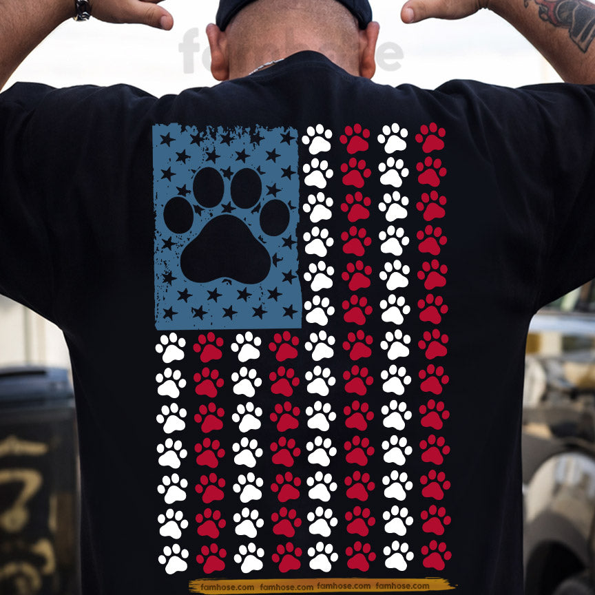 July 4th USA Cat Paws Backside T-shirt, Stars Stripes And Cat Paws Tees Independence Day Gift For Cat Lover