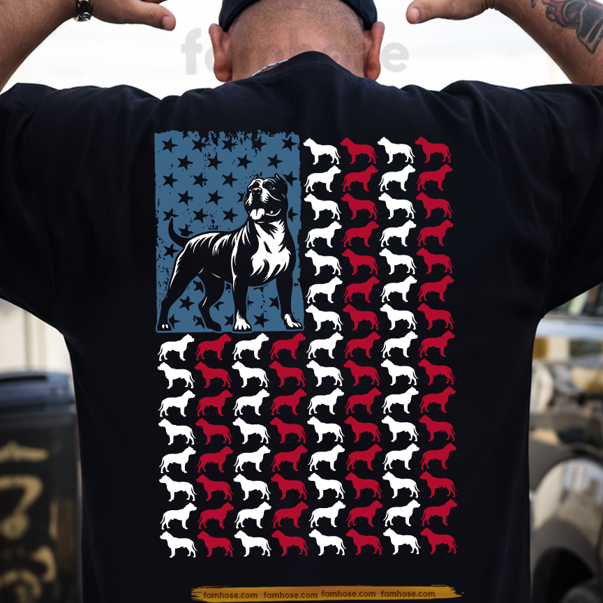 July 4th USA Pitbull Dog Backside T-shirt, Red White And Pit Bulls Tees Independence Day Gift For Pitbull Dog Lover