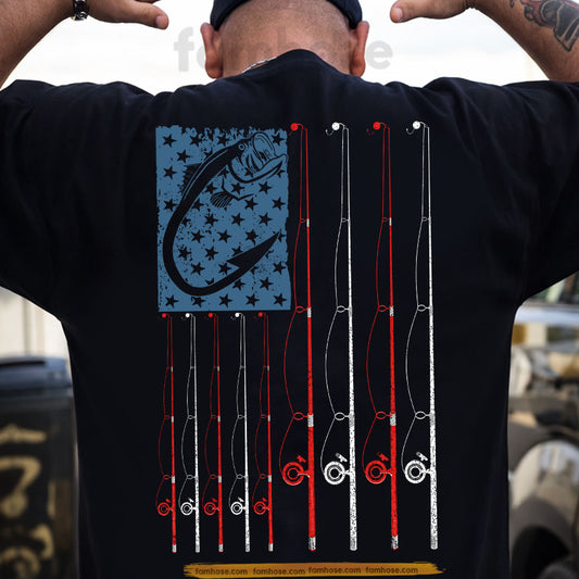 July 4th Fishing USA Flag Backside T-shirt, Stars Stripes And Tight Lines Tees Independence Day Gift For Fishing Lover