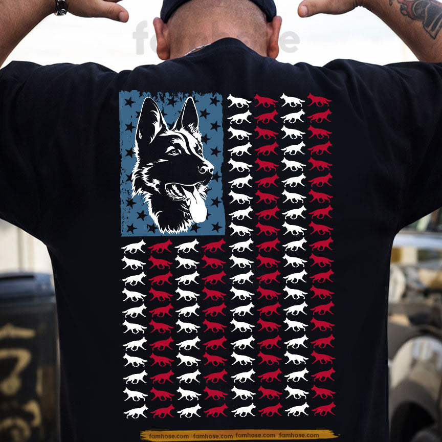 July 4th USA German Shepherd Dog Backside T-shirt, American Spirit German Shepherd Tees Independence Day Gift For German Shepherd Lover