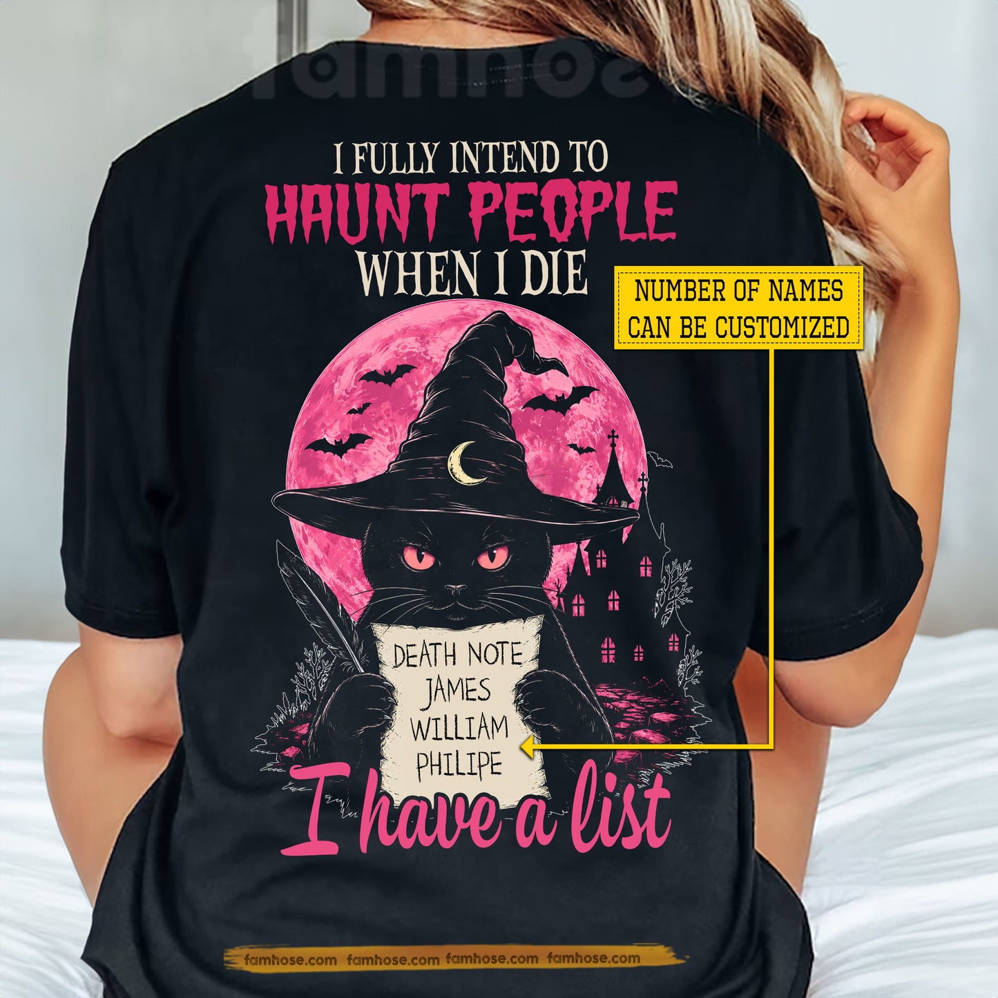 Personalized Halloween Black Cat Witch Backside T-shirt, I Fully Intend To Haunt People When I Die Tees Spooky Season Gift For Cat Lover