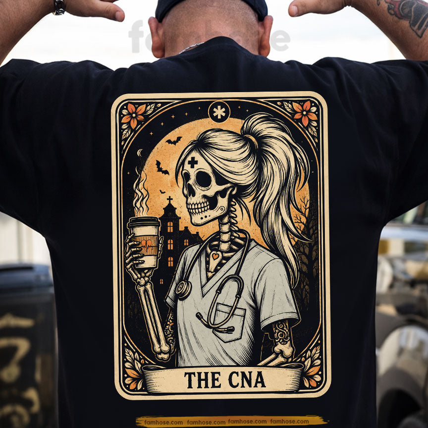Halloween Skeleton Nurse Backside T-shirt, The CNA Nurse Tees Spooky Season Gift For Nurse Lover