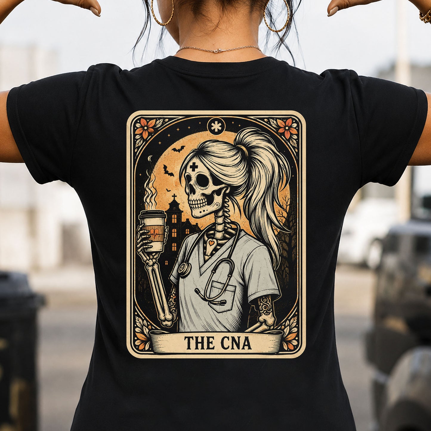 Halloween Skeleton Nurse Backside T-shirt, The CNA Nurse Tees Spooky Season Gift For Nurse Lover