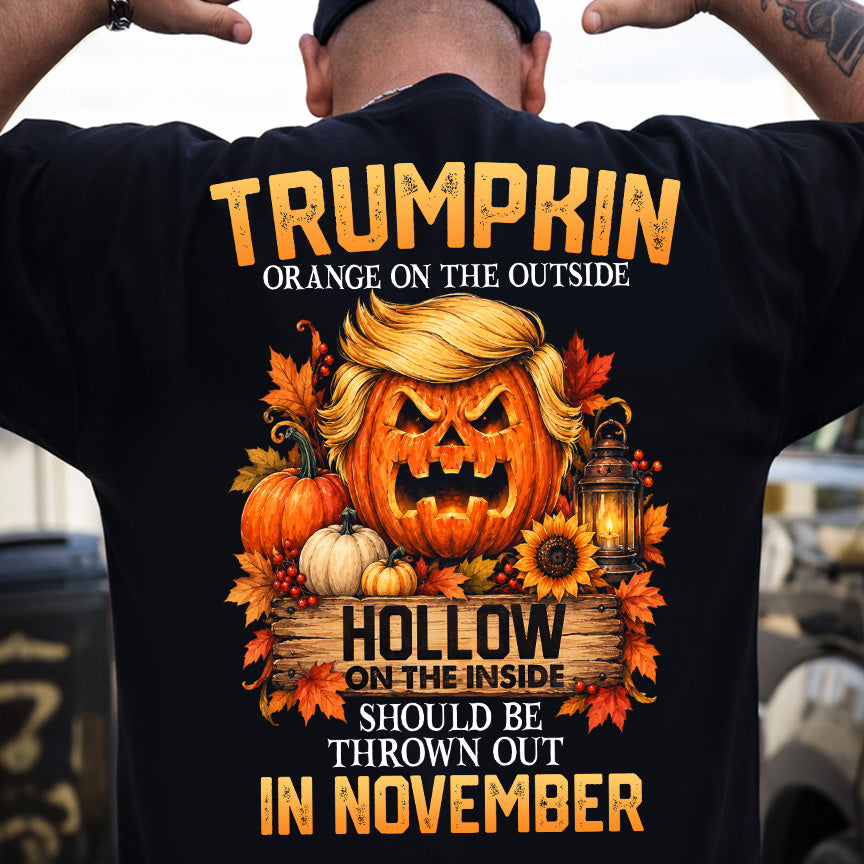 Funny Thanksgiving Trump Pumpkin Backside T-shirt, Trumpkin Orange On The Outside Tees Fall Season Autumn Gift For Pumpkin Lover