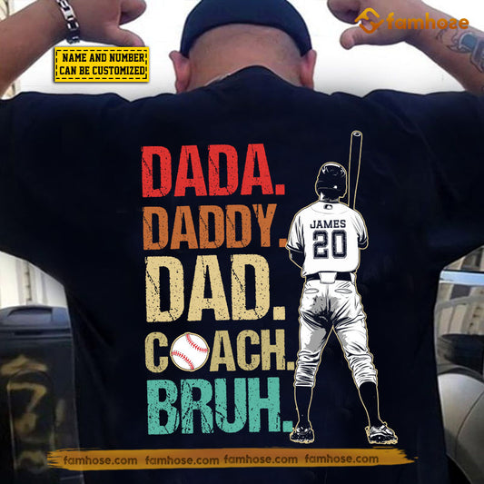 Personalized Baseball Dad Backside T-shirt, Dada Daddy Dad Coach Sport Tees Father's Day Gift For Baseball Lovers