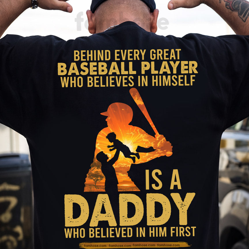 Baseball Dad Son Backside T-shirt, Behind Every Great Baseball Player Tees Father's Day Gift For  Baseball Lovers
