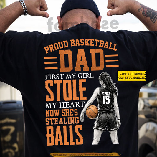 Personalized Basketball Dad Backside T-shirt, Proud Basketball Dad Sport Tees Father's Day Gift For Basketball Lovers
