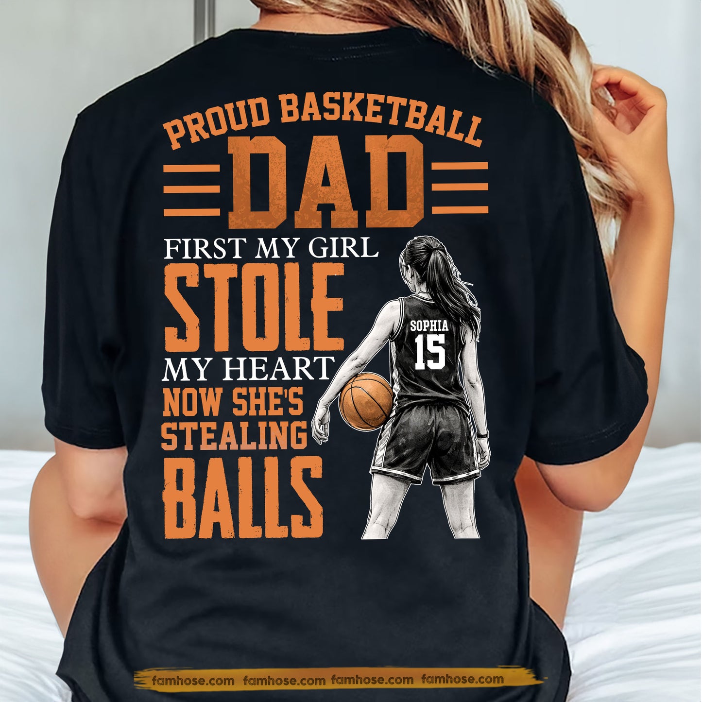 Personalized Basketball Dad Backside T-shirt, Proud Basketball Dad Sport Tees Father's Day Gift For Basketball Lovers