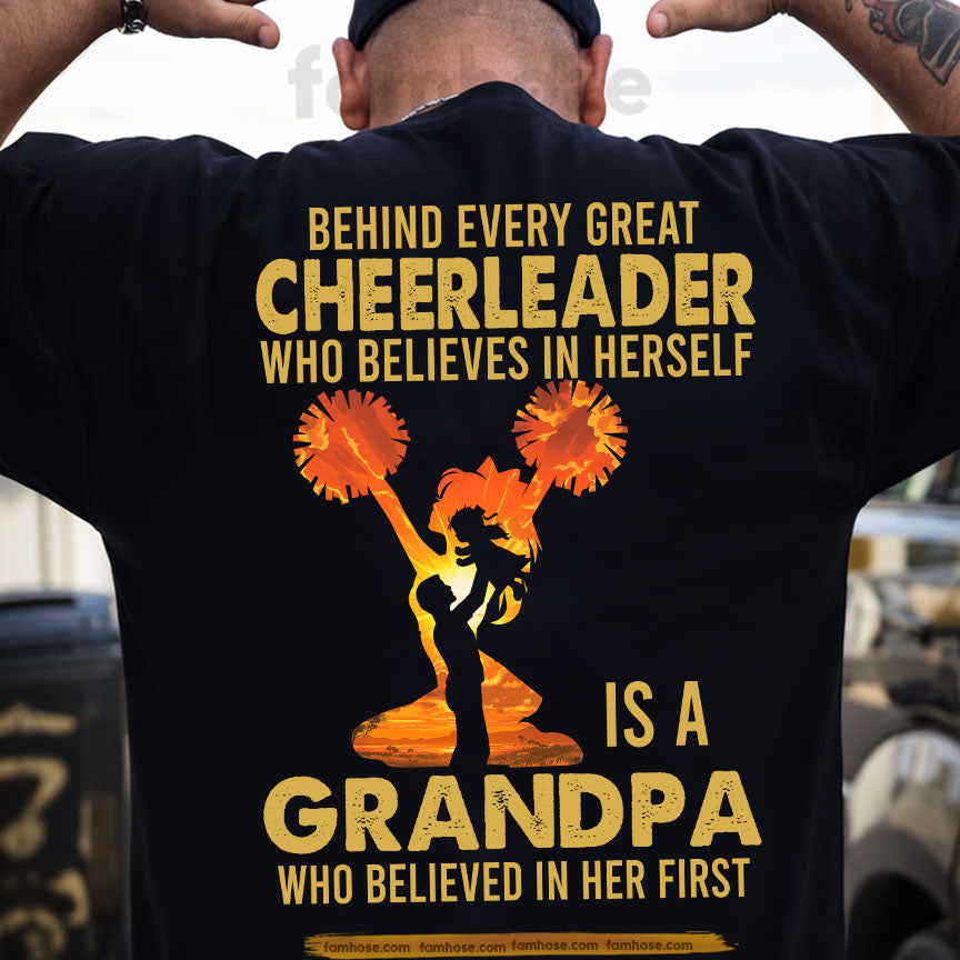 Cheerleading Grandpa Backside T-shirt, Behind Every Great Cheerleader Tees Gift For Cheerleading Lovers