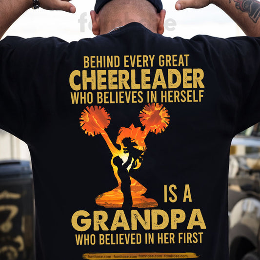 Cheerleading Grandpa Backside T-shirt, Behind Every Great Cheerleader Tees Gift For Cheerleading Lovers