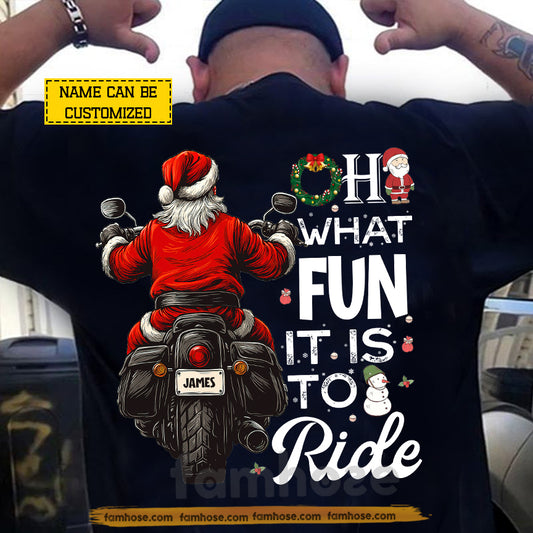 Funny Personalized Christmas Biker Backside T-shirt, Oh What Fun Sports Tee Xmas Gift For Motorcycle Lovers