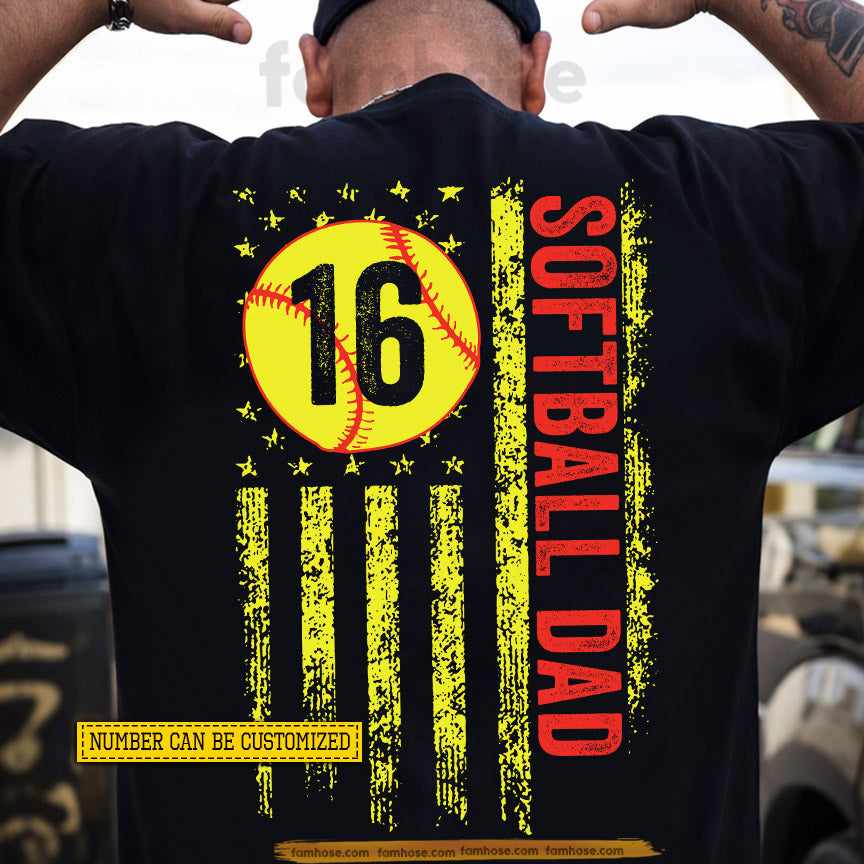Personalized Softball Dad Backside T-shirt, Gift For Softball Lovers, Softball Tees, Softball Dad