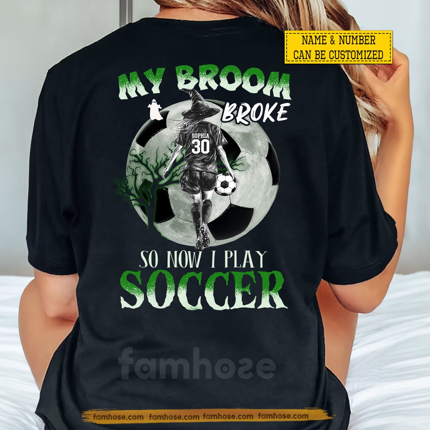 Funny Personalized Halloween Soccer Girl Backside T-shirt, My Broom Broke Tees Spooky Season Gift For Soccer Lovers
