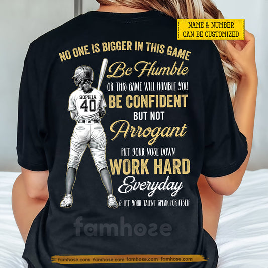 Personalized Softball Woman Backside T-shirt, No One Is Bigger In This Game Sport Tees Gift For Softball Lover