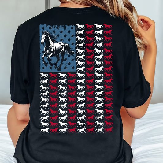 July 4th Horse Backside T-shirt, Freedom Runs Wild Horse American Flag Tees Independence Day Gift For Horse Lover