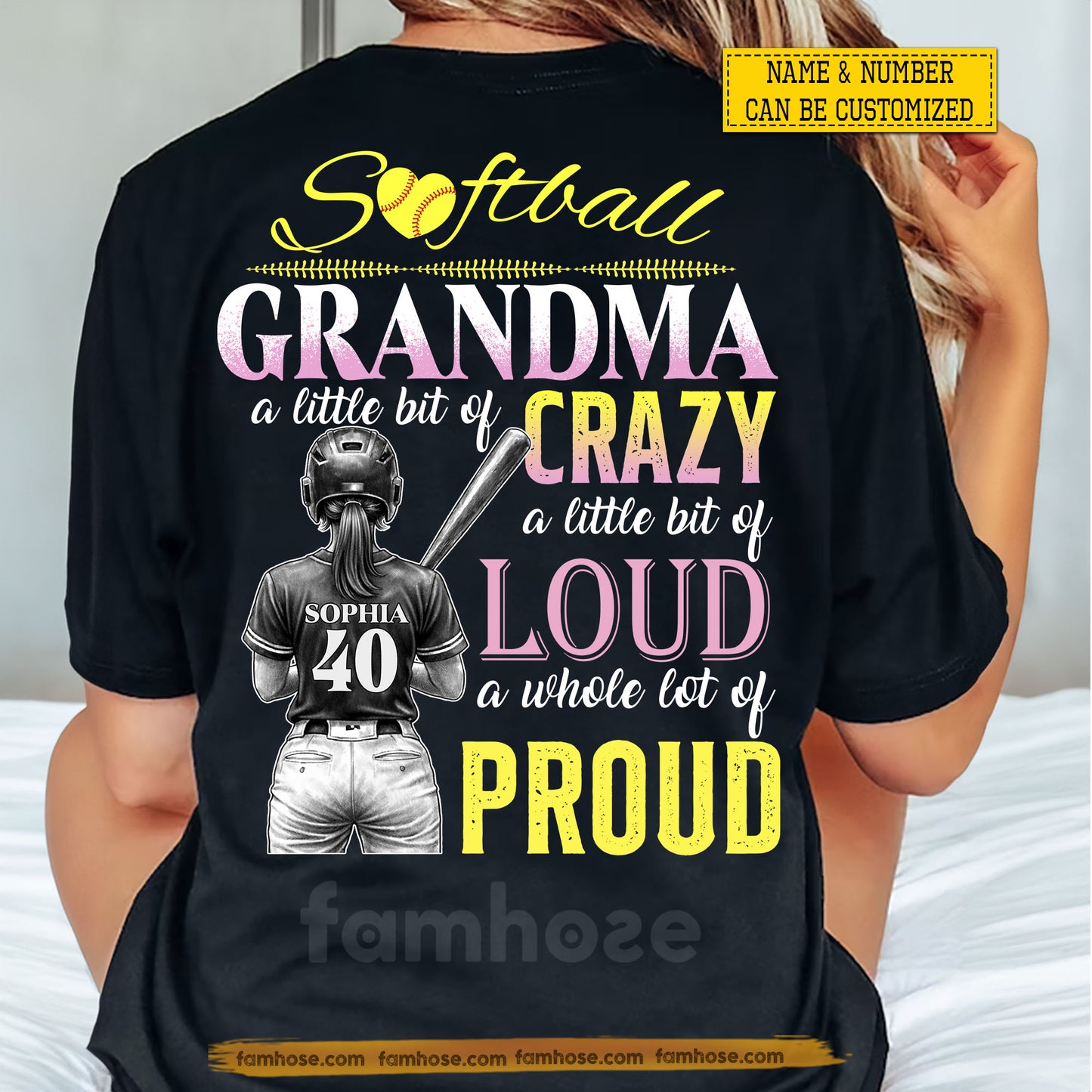 Personalized Softball Grandma Backside T-shirt, Softball Grandma A Little Bit Crazy Tees Mother's Day Gift For Softball Lover