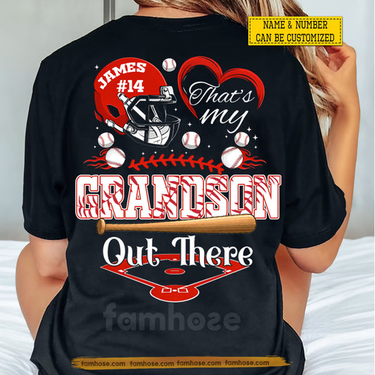 Personalized Baseball Backside T-shirt, That's My Grandson Out There Tees Gift For Baseball Lover