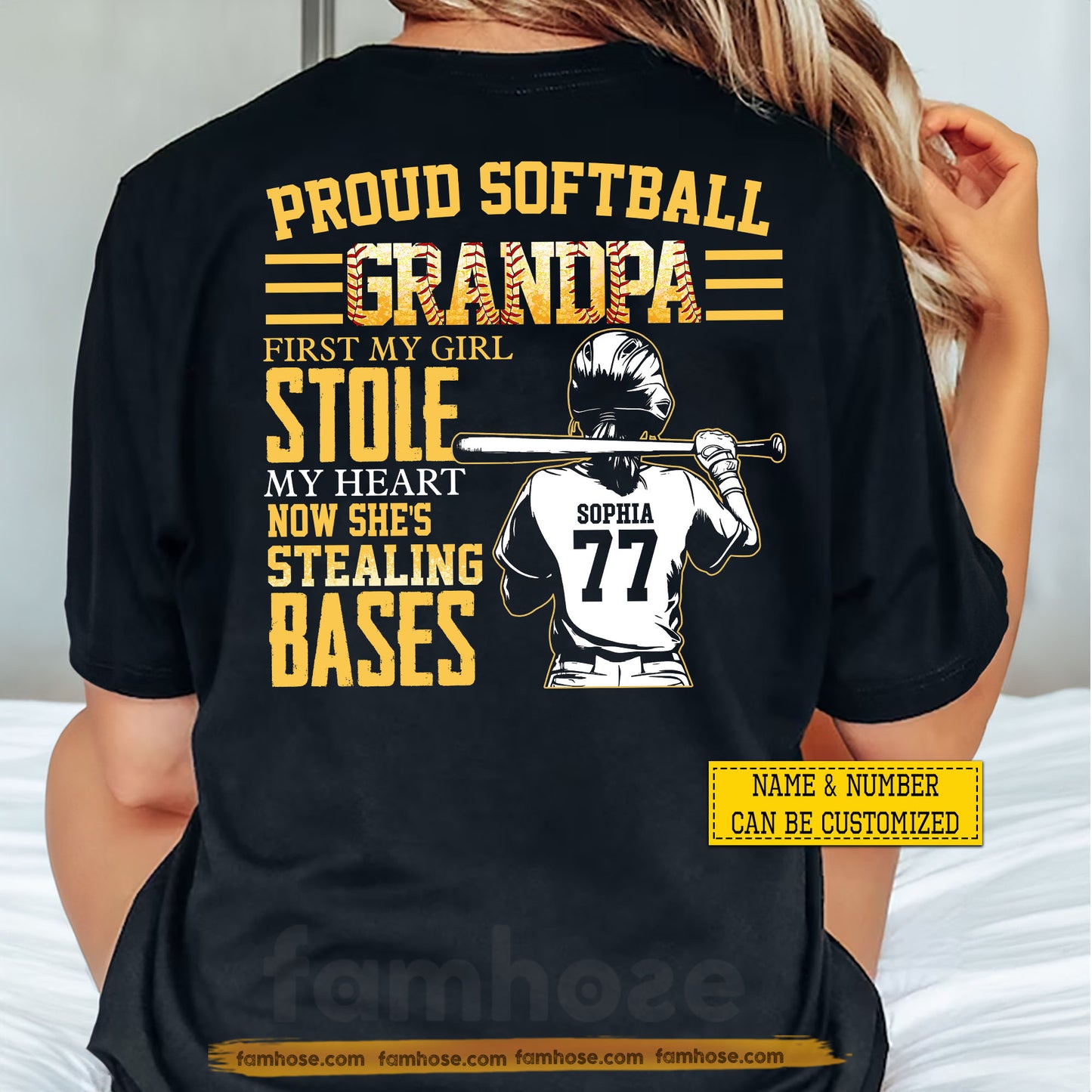 Personalized Softball Grandpa Backside T-shirt, Proud Softball Grandpa Sport Tees Father's Day Gift For Softball Lovers