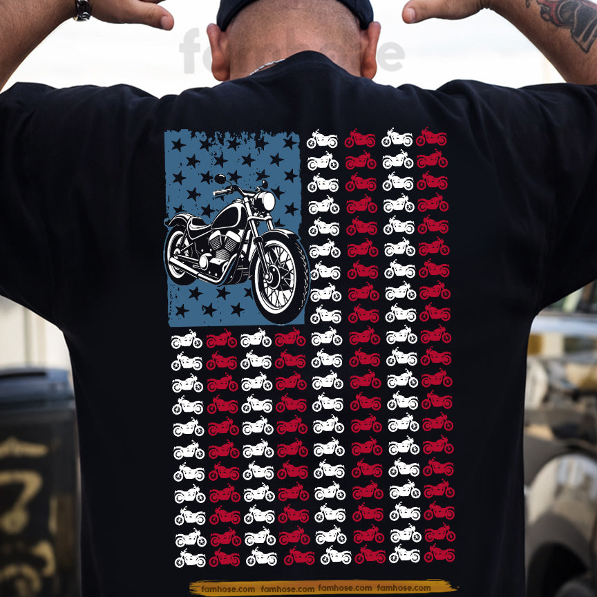 Motorcycle July 4th Backside T-shirt, Motorcycle American Flag Tees Independence Day Gift For Biker Lover