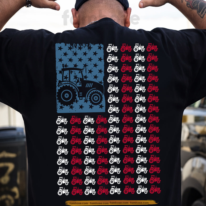 Tractor July 4th Backside T-shirt, Tractor American Flag Tees Independence Day Gift For Tractor Lovers