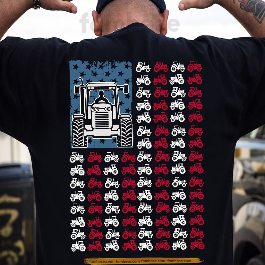 July 4th USA Farming Tractor Backside T-shirt, Stars Stripes And Tractors Tees Independence Day Gift For Farming Tractor Lover