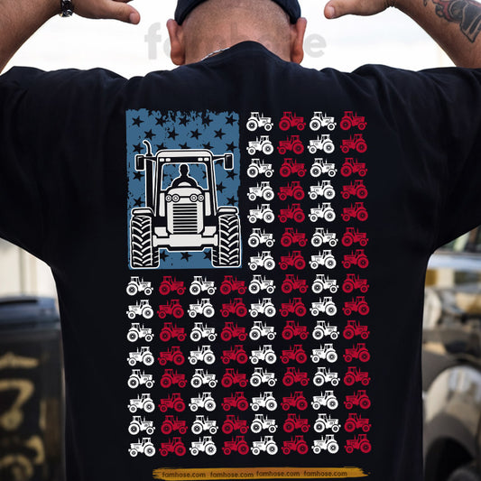 July 4th USA Farming Tractor Backside T-shirt, Stars Stripes And Tractors Tees Independence Day Gift For Farming Tractor Lover