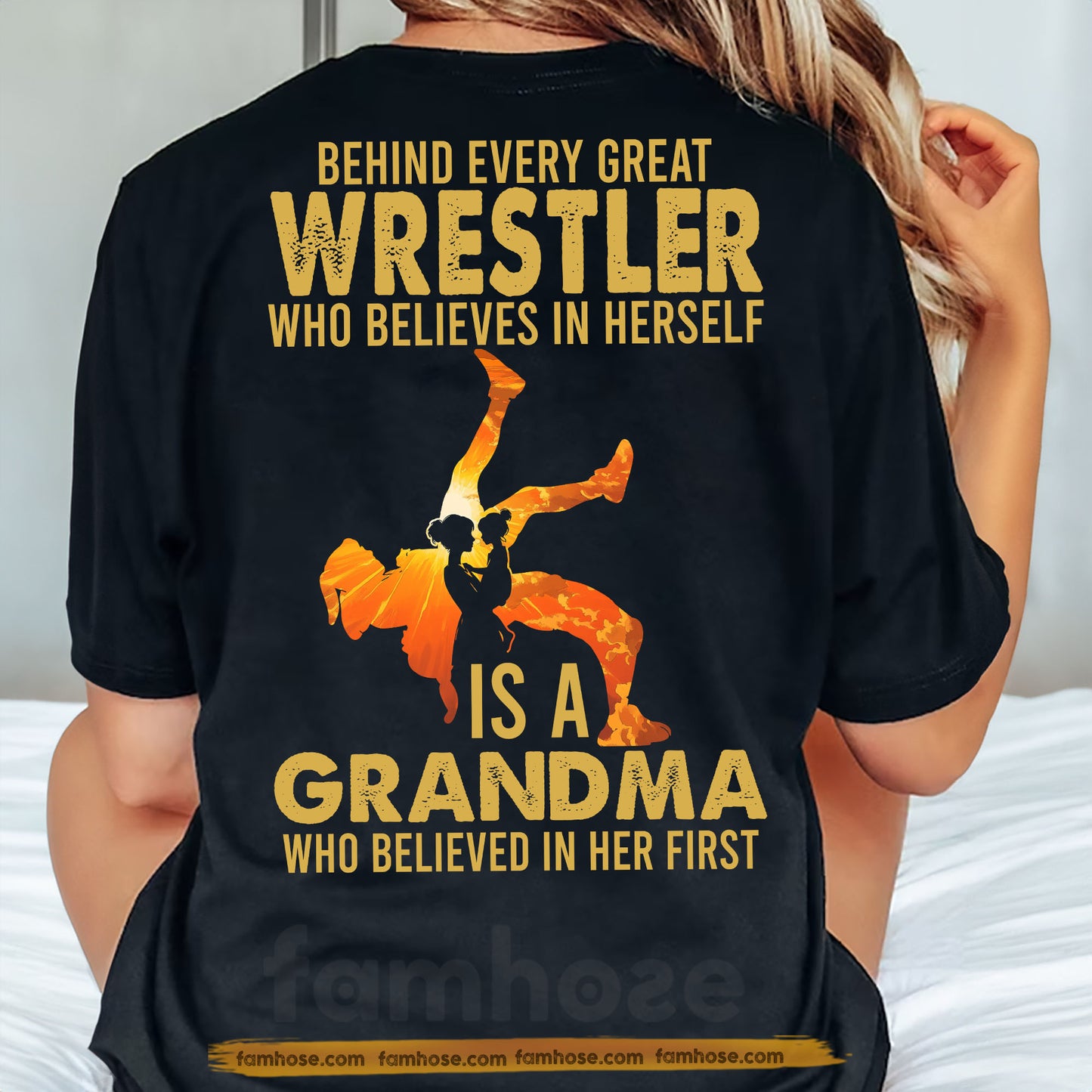 Grandma Wrestling Girl Backside T-shirt, Behind Every Great Wrestler Sport Tees Gift For Wrestling Lovers
