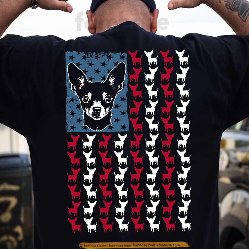 July 4th USA Chihuahua Dog Backside T-shirt, Tiny Dog Big American Pride Chihuahua Tees Independence Day Gift For Chihuahua Lover