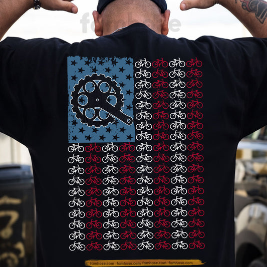 July 4th USA Cycling Backside T-shirt, Stars Stripes And Spokes Tees Independence Day Gift For Cycling Lover