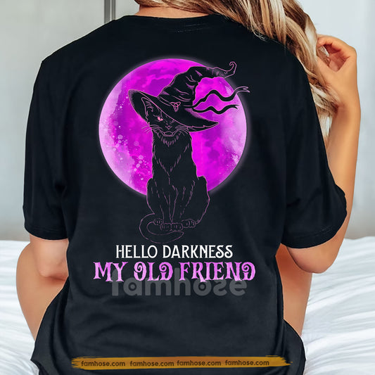 Halloween Cat Backside T-shirt, Hello Darkness My Old Friend, Spooky Season Gift For Cat Lovers