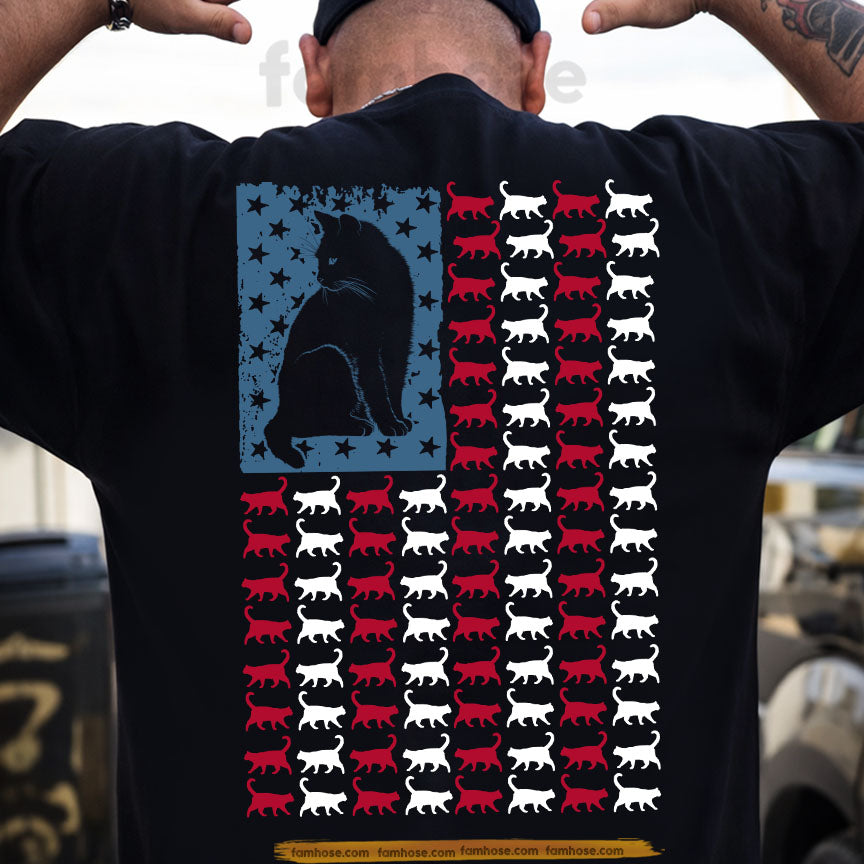 July 4th USA Cat Backside T-shirt, Red White And Meow Tees Independence Day Gift For Cat Lover