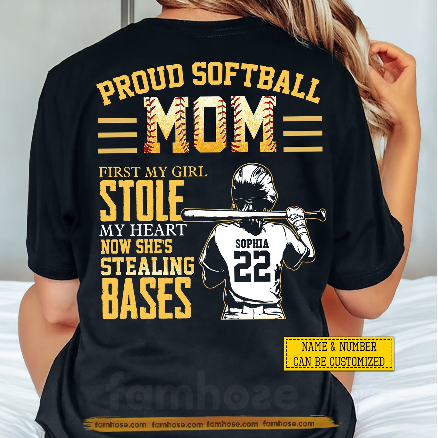 Personalized Softball Mom Daughter Backside T-shirt, Proud Softball Mom Tees Mother's Day Gift For Softball Lover