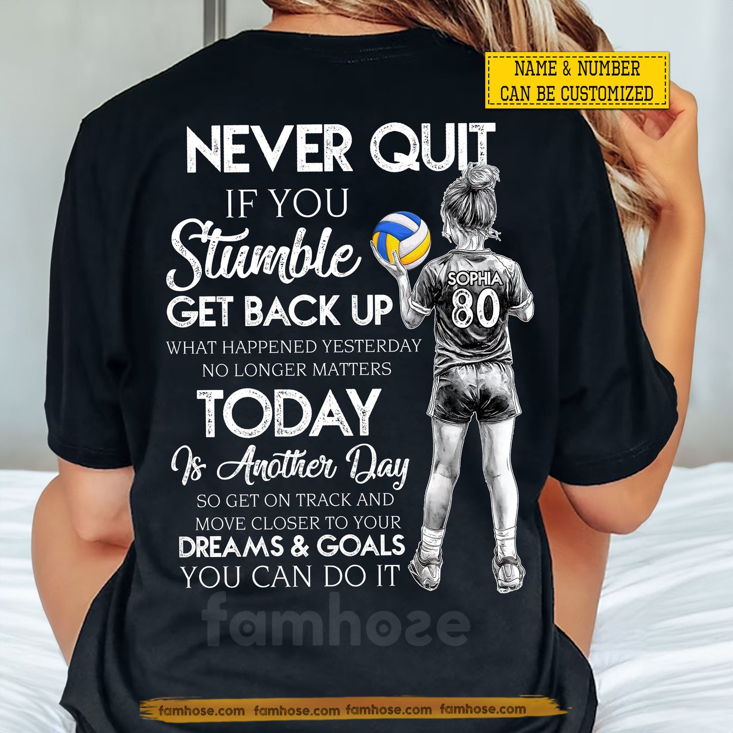 Personalized Volleyball Girl Backside T-shirt, Never Quit If You Stumble Sport Tees Gift For Volleyball Lover