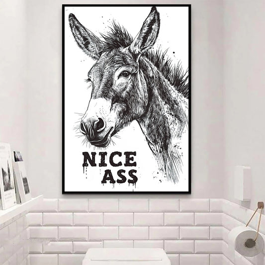 Funny Donkey Bathroom Canvas Painting, Nice Ass Wall Art Decor, Restroom Poster Gift For Donkey Lovers