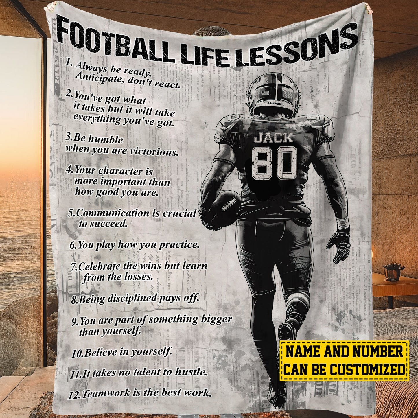 Personalized Football Boy Life Lessons Fleece Blanket, Football Woven Blanket, Cool Sherpa Blanket Football Gift For Football Lovers