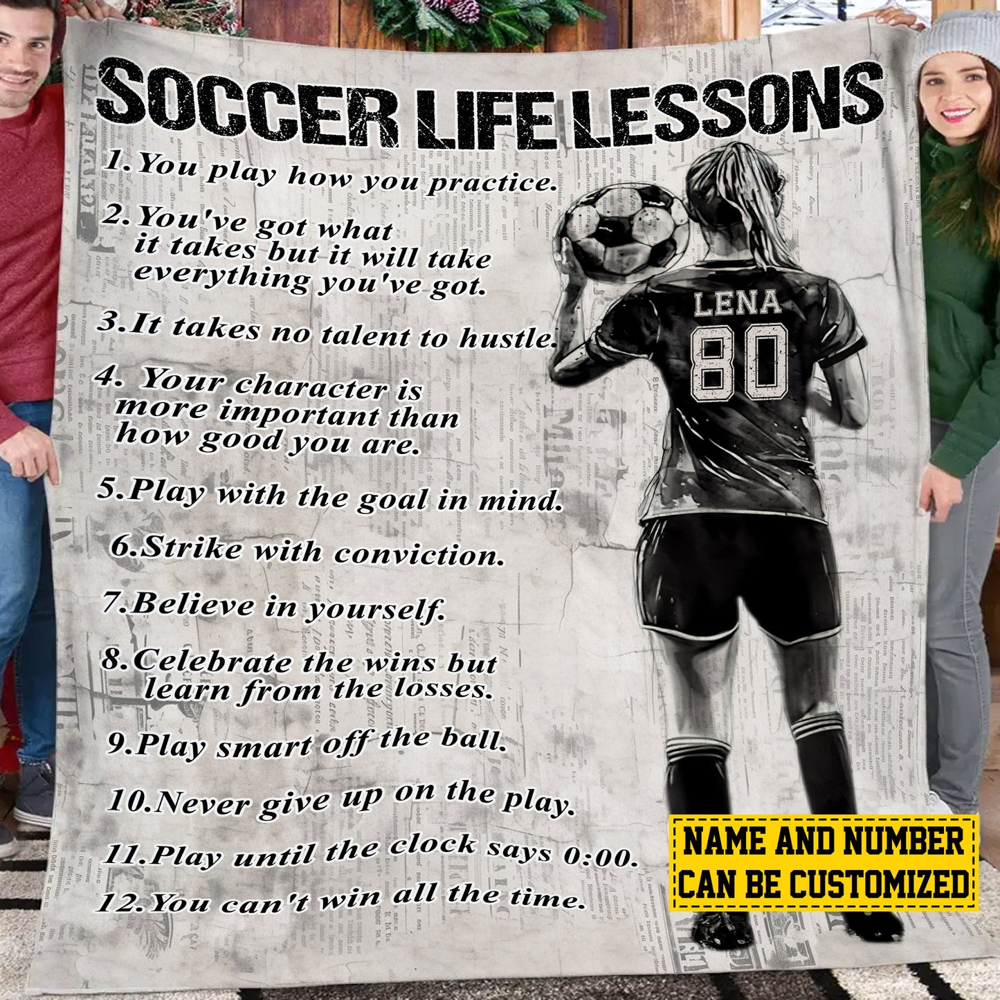 Personalized Motivational Soccer Girl Life Lessons Fleece Blanket, Soccer Woven Blanket, Cool Sherpa Blanket Gift For Soccer Lovers