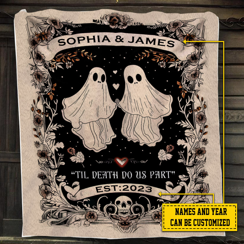 Personalized Halloween Couple Ghost Fleece Blanket - Sherpa Blanket, Spooky Blanket Gift For Ghost Lovers