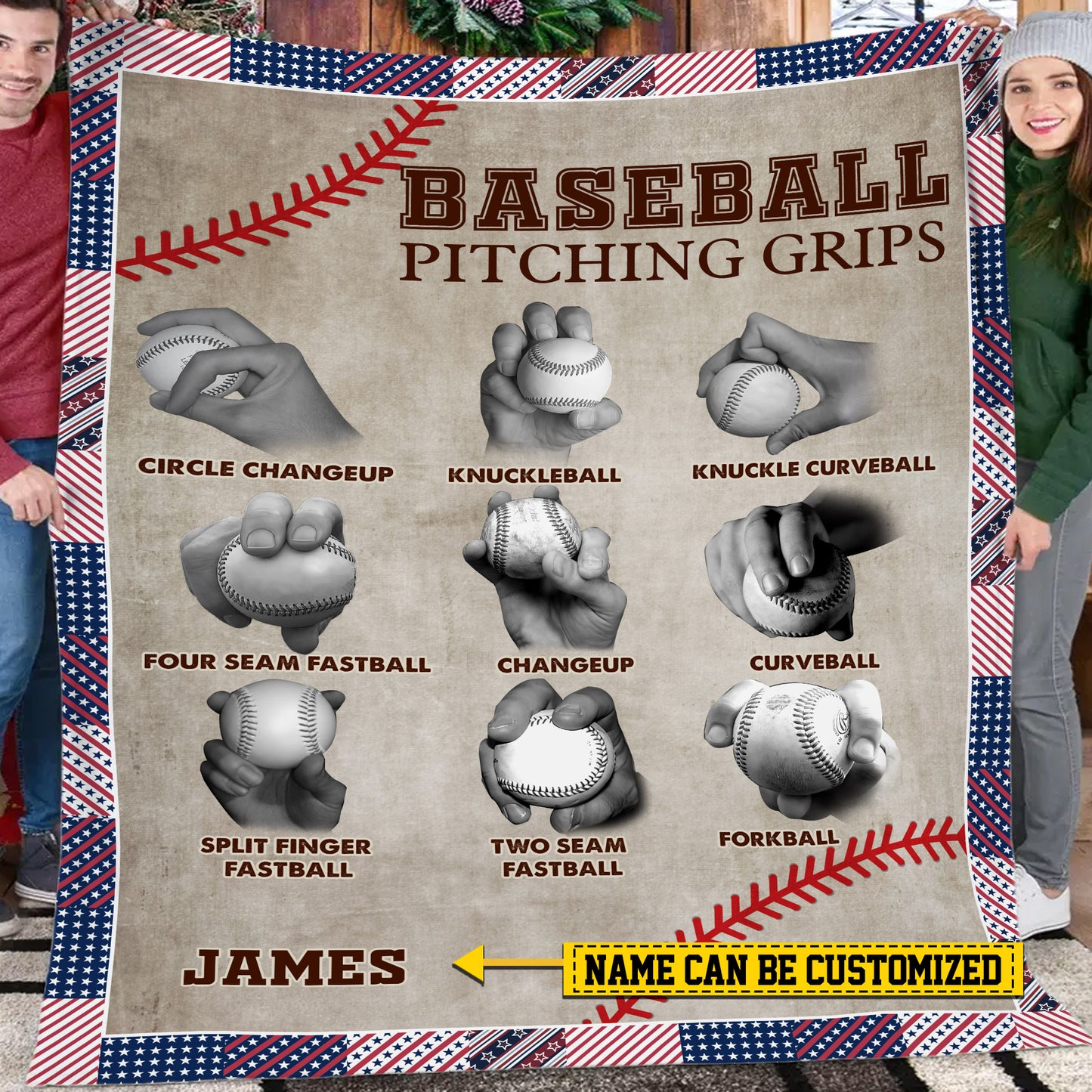 Personalized Motivational Baseball Pitching Grips Fleece Blanket, Baseball Woven Blanket, Cool Sherpa Blanket Gift For Baseball Lovers