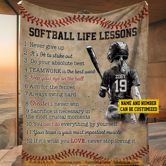 Personalized Softball Girl Fleece Blanket - Sherpa Blanket, Gift For Softball Lovers, Softball Players