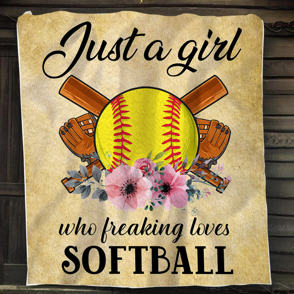 Softball Blanket, Just A Girl Who Freaking Loves Softball - Sherpa Blanket Gift For Softball Lovers, Softball Players, Softball Girls