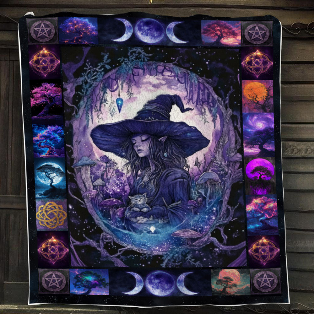 Mystical Moonlight Witch Fleece Blanket - Sherpa Blanket, Halloween Blanket Gift For Witch Lovers