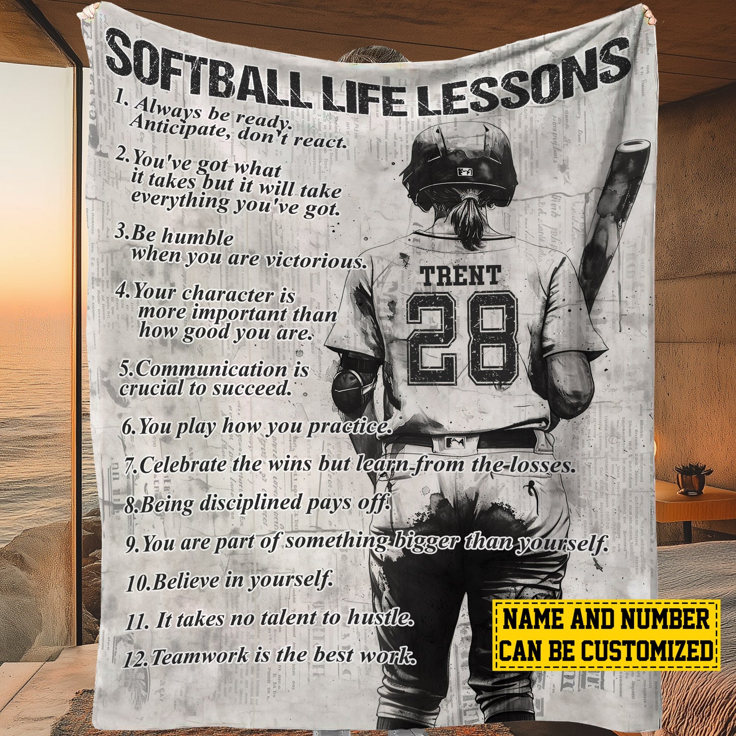 Personalized Motivational Softball Girl Life Lessons Fleece Blanket, Softball Woven Blanket, Cool Sherpa Blanket Gift For Softball Lovers