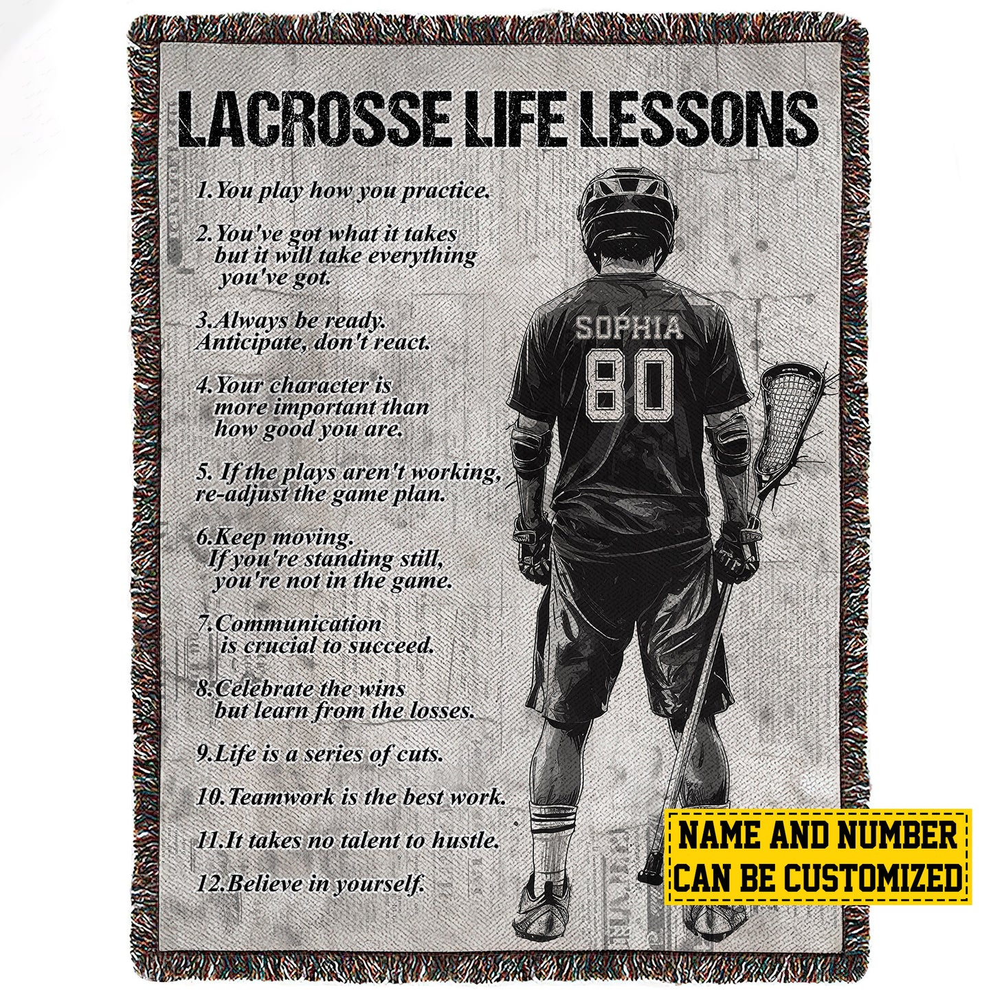 Personalized Motivational Lacrosse Boy Life Lessons Fleece Blanket, Lacrosse Woven Blanket, Cool Sherpa Blanket Gift For Lacrosse Lovers