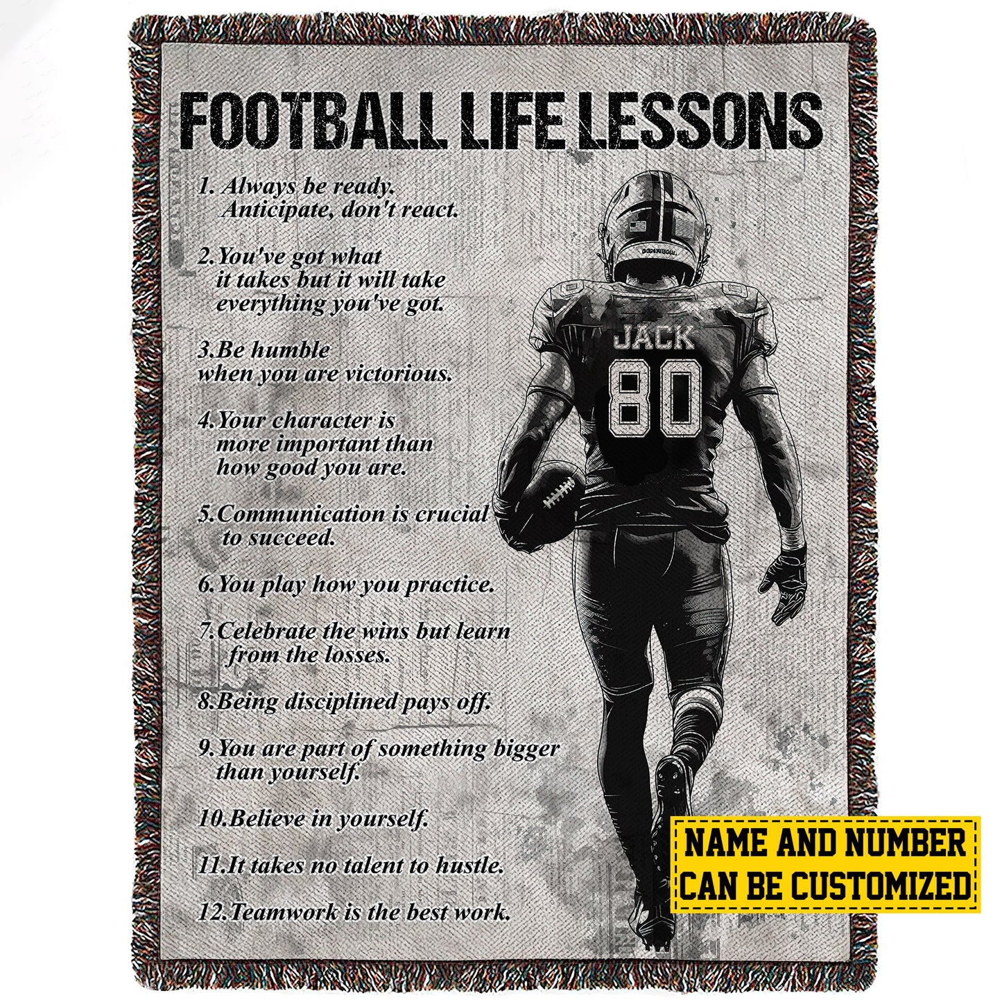 Personalized Football Boy Life Lessons Fleece Blanket, Football Woven Blanket, Cool Sherpa Blanket Football Gift For Football Lovers
