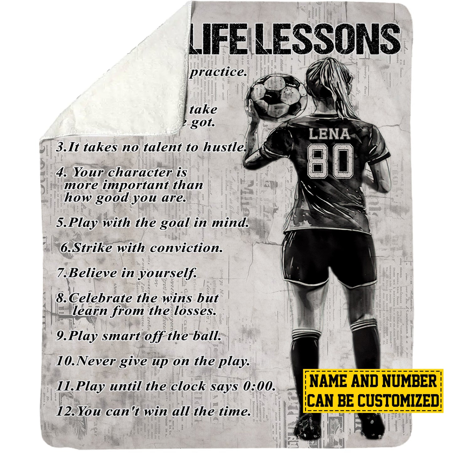 Personalized Motivational Soccer Girl Life Lessons Fleece Blanket, Soccer Woven Blanket, Cool Sherpa Blanket Gift For Soccer Lovers