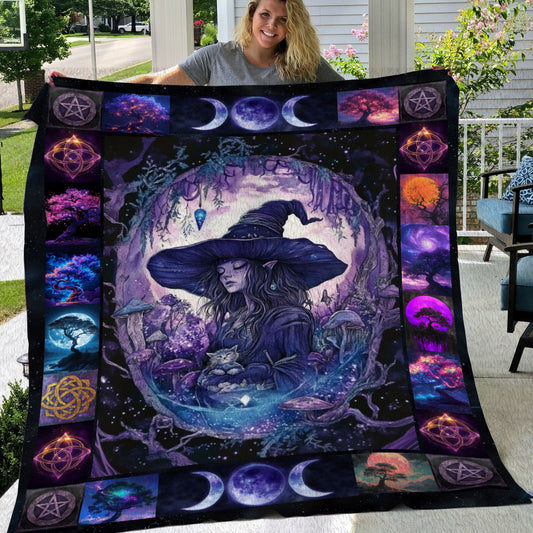 Mystical Moonlight Witch Fleece Blanket - Sherpa Blanket, Halloween Blanket Gift For Witch Lovers