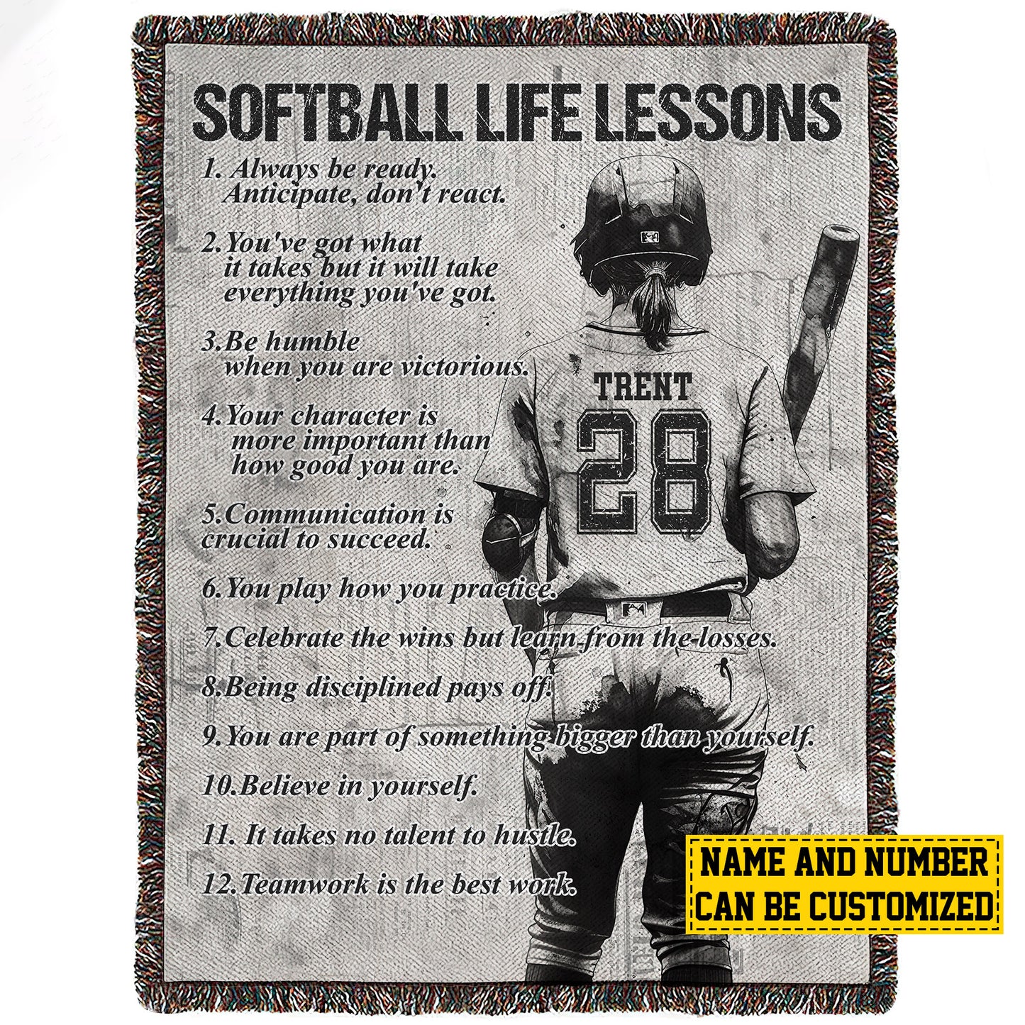 Personalized Motivational Softball Girl Life Lessons Fleece Blanket, Softball Woven Blanket, Cool Sherpa Blanket Gift For Softball Lovers